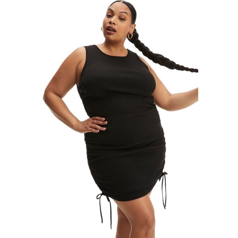 Good American Ruched Mini Tank Dress Black Size 5X NWT